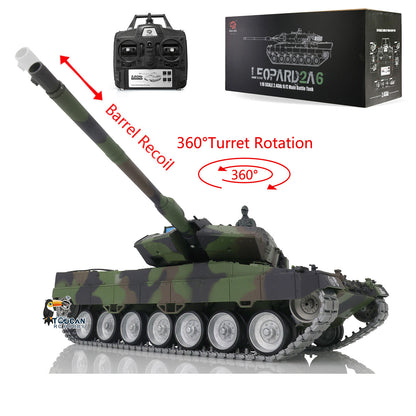 Henglong 1/16 7.0 Customized Leopard2A6 RC Tank 3889 w/ Metal Tracks Road Wheels Barrel Recoil 360Degrees Rotating Turret Engine Sound