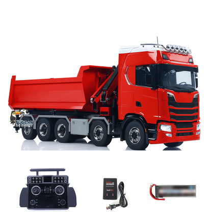 770S 10x10 1/14 Hydraulic Crane Dump RC Tipper Car Metal Full Dump Truck RTR Battery Light Sound
