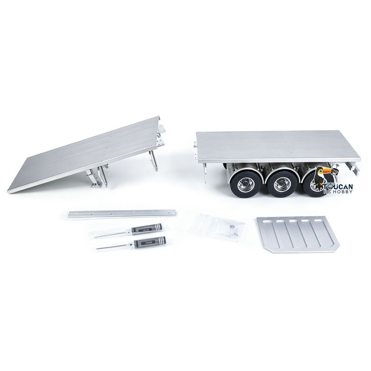 TOUCAN RC HOBBY MD Metal 3Axles Flatbed Trailer Manual Support Legs for 1/14 Remote Control Tractor Truck 770S RC Digger Loader DIY Model