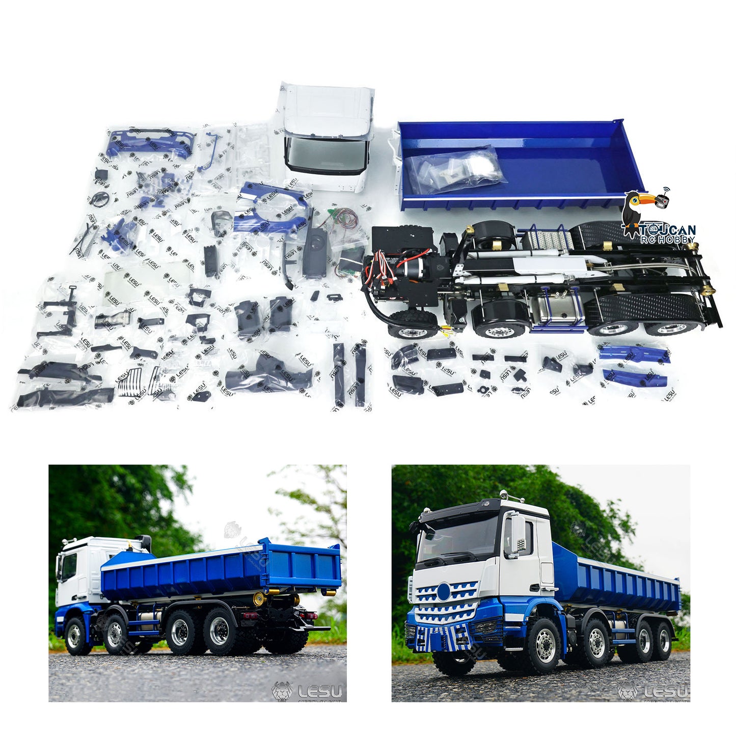 LESU Z0036 1/14 Metal 8x8 Hydraulic RC Roll On Off Dumper 2 Speed Transmission Differential Lock Sound Light System Front Hook