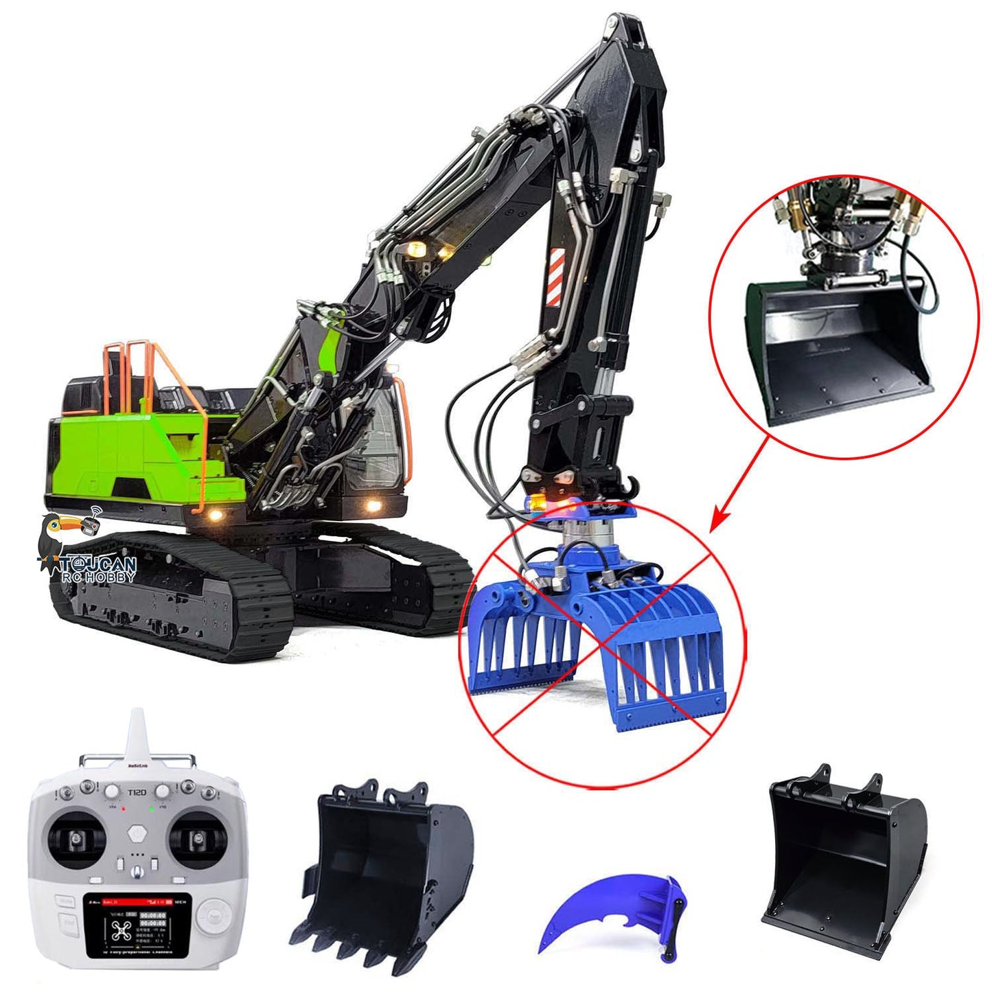 TOUCAN RC HOBBY MTModel EC380 Metal 1/14 RC Hydraulic Excavator 3-Arms Digger Tiltable Bucket 6-ways Reserving Valve Lights for Enthusiasts
