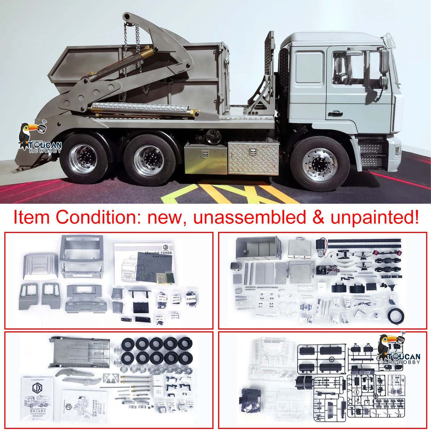 JXModel VL18U F2000 K3363 Cabin 1/14 Metal 6x4 RC Hydraulic Skip Loader KIT Swing Arm Dump Garbage Truck 4-Way Valve 2-Speed Gearbox for Hobby Builders