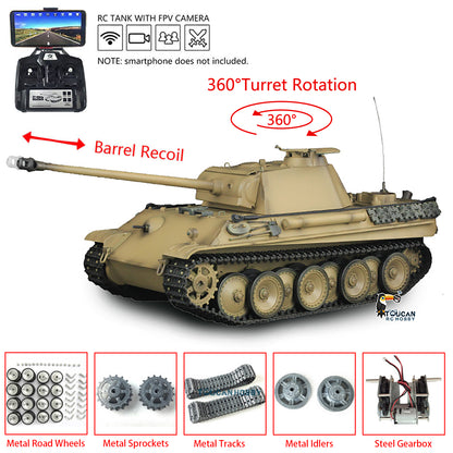 Henglong 1/16 Scale FPV 7.0 Panther G RTR RC Tank 3879 Metal Tracks Wheels Model