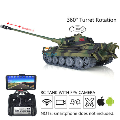 Free Shipping CN Stock Second-hand Henglong 1/16 7.0 Customized King Tiger RC Tank FPV Barrel Recoil 3888A Metal