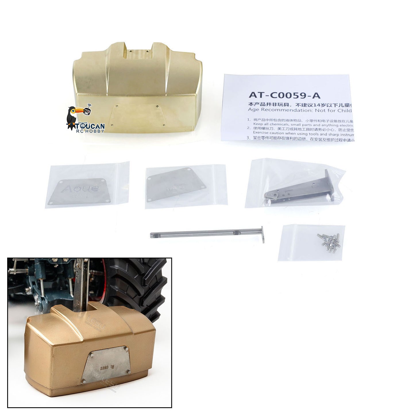 Pre-order LESU 1/14  Metal Accessories Increasing Module Counterweight Block Brass for AOUE 1050 Hydraulic RC Tractor DIY Agricultural Car
