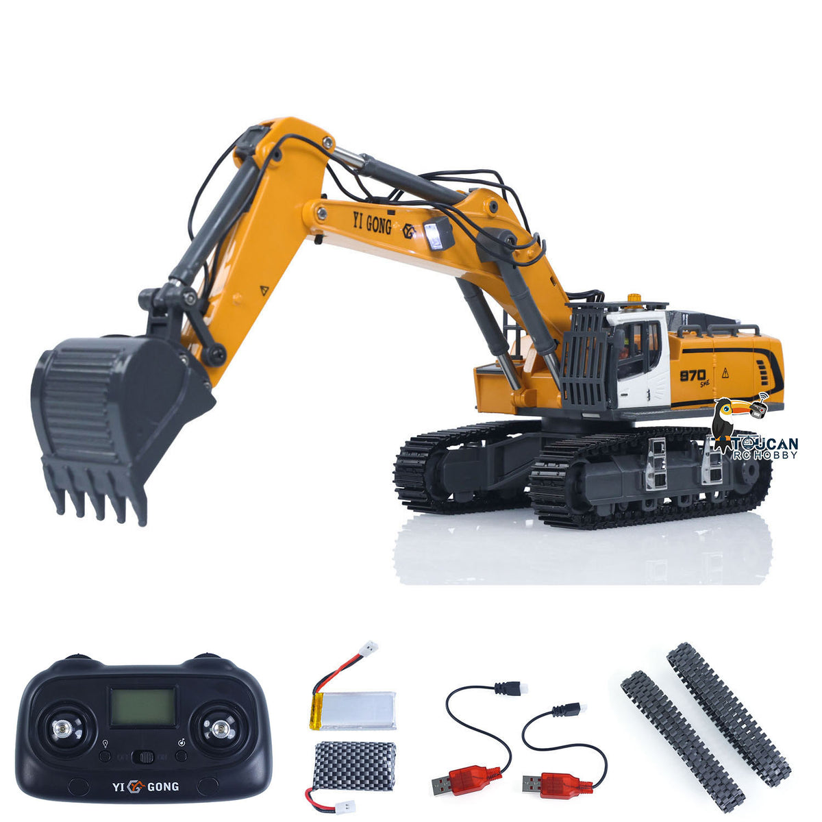 TOUCAN RC HOBBY Yi Gong Fast Free Shipping for EU 1/50 Electric RC Excavator K970 Remote Control Digger Construction Car Metal Bucket Tracks Lights Sounds Finished Model Toys