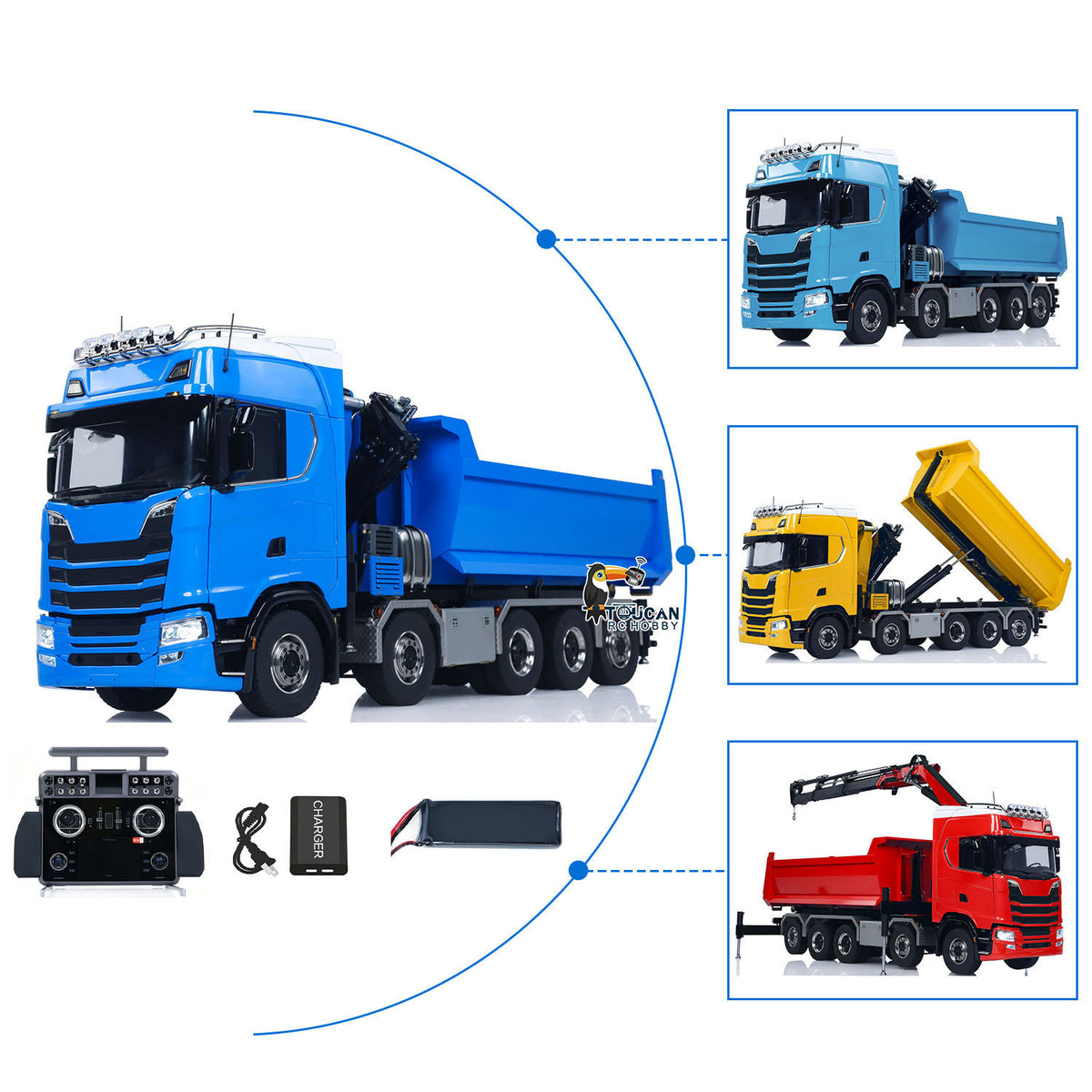 TOUCAN RC HOBBY LXY 770S 10x10 1/14 Hydraulic Crane Dump RC Tipper Car Metal Full Dump Truck RTR Battery Light Sound