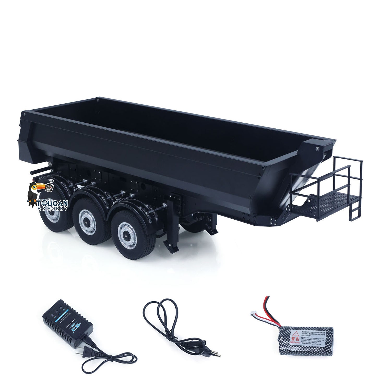 TOUCAN RC HOBBY Kabolite 1/14 Metal Remote Control 3Axles Electric Lifting Semi Trailer Dumper for RC Tractor Truck 770S 100 Battery Charger