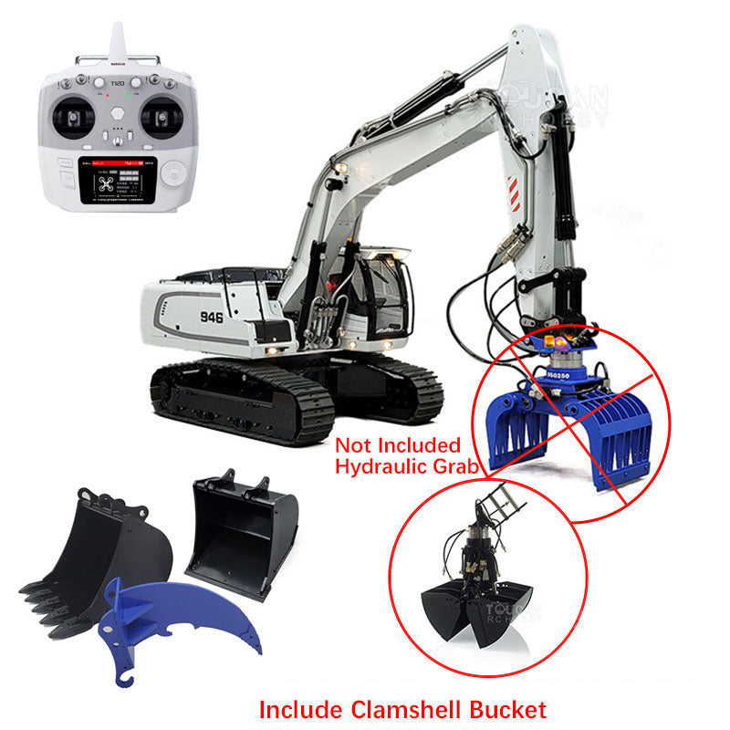 TOUCAN RC HOBBY MTModel 946 1/14 Metal RC Hydraulic Excavator Remote Control Engineering Vehicle 5CH Directional Valves Clamshell Bucket Ripper