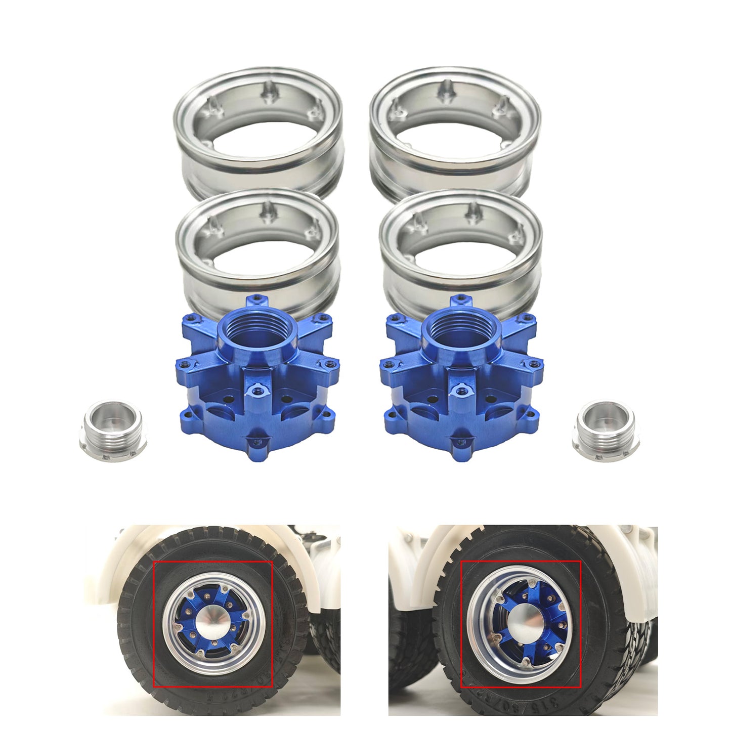 Model Upgrade Part Metal Spoke Rear Wheel Hub for TAMIYA 1:14 Scale 56379 56373 56371 6X4 8X4 770S RC Tractor Truck Accessories