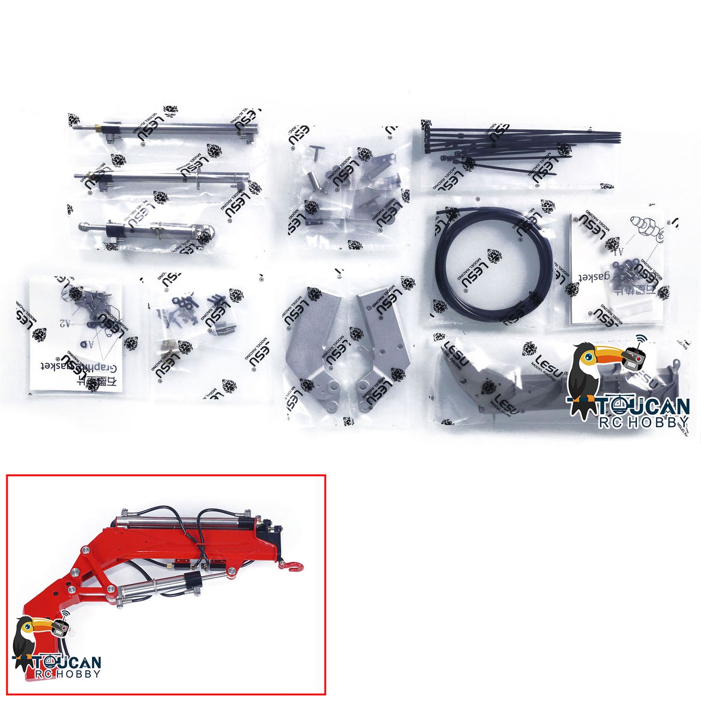 LESU Metal Orange Peel Grab A0043 with Hydraulic Rotary Cylinder/ Luffing Jib Crane A0044 for 1/14 Crane Truck A0014 RC Dumper Tipper Vehicle DIY for Model Enthusiast