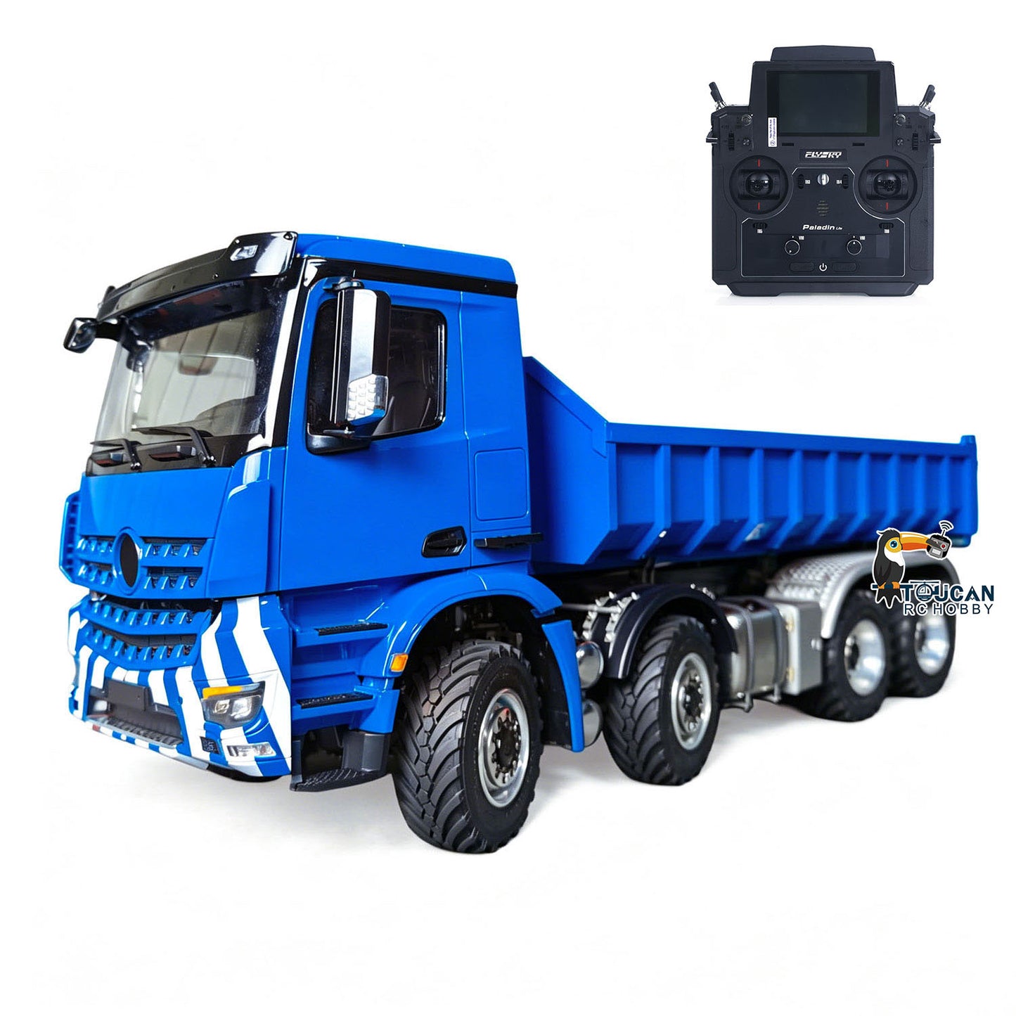 1/14 Metal RC Hydraulic Roll-On-Off Dumper Truck 8X8 Off Road Vehicle 3-Speed Tipper 3-Channel Valve Differential Locks Light Sound System