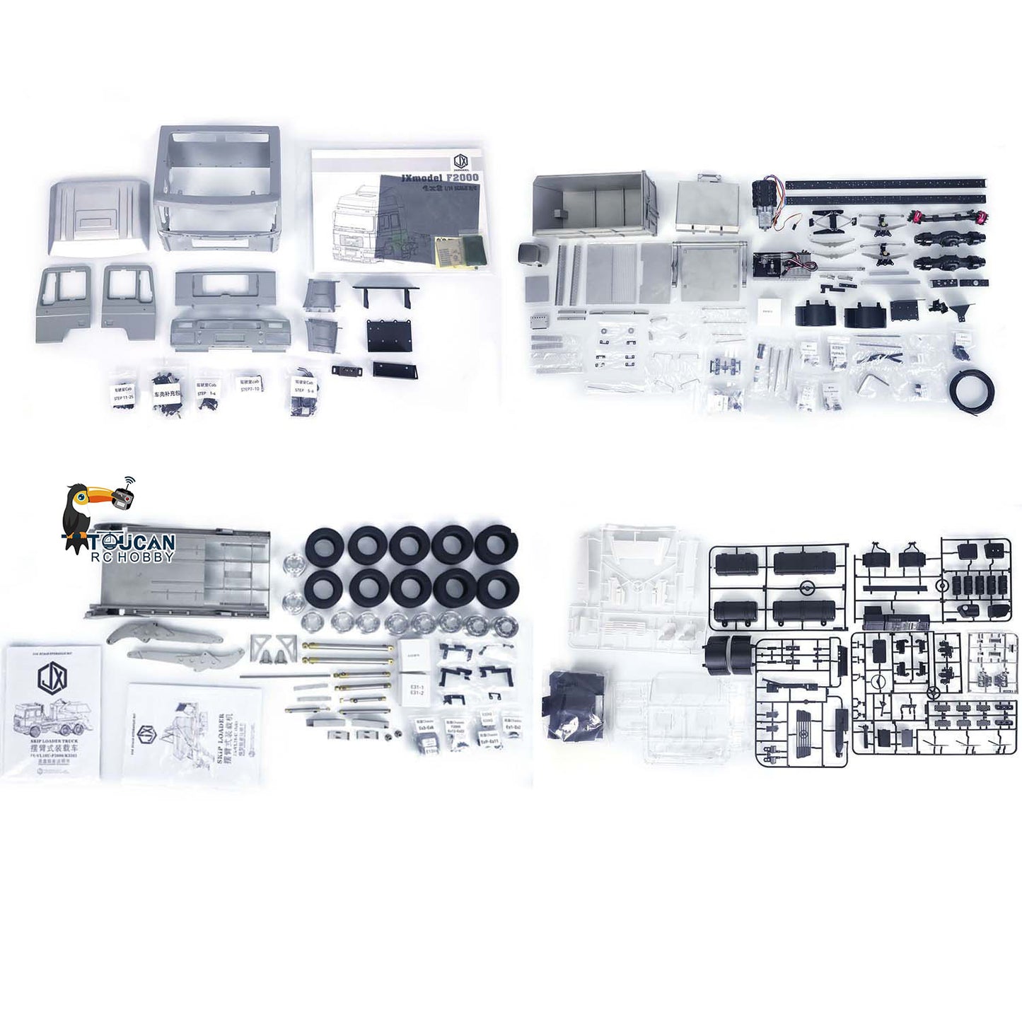 JXModel VL18U F2000 K3363 Cabin 1/14 Metal 6x4 RC Hydraulic Skip Loader KIT Swing Arm Dump Garbage Truck 4-Way Valve 2-Speed Gearbox for Hobby Builders