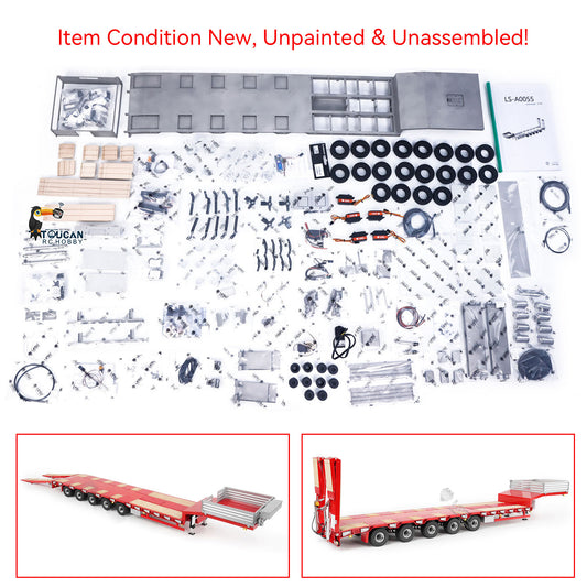 LESU Metal 1/14 RC Trailer A0055 Hydraulic Lifting Tailboard 5 Axles Steering Electric Support Legs for DIY RC Tractor Truck