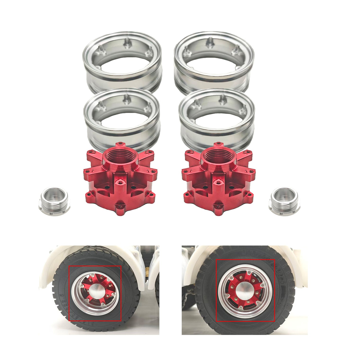 Model Upgrade Part Metal Spoke Rear Wheel Hub for TAMIYA 1:14 Scale 56379 56373 56371 6X4 8X4 770S RC Tractor Truck Accessories