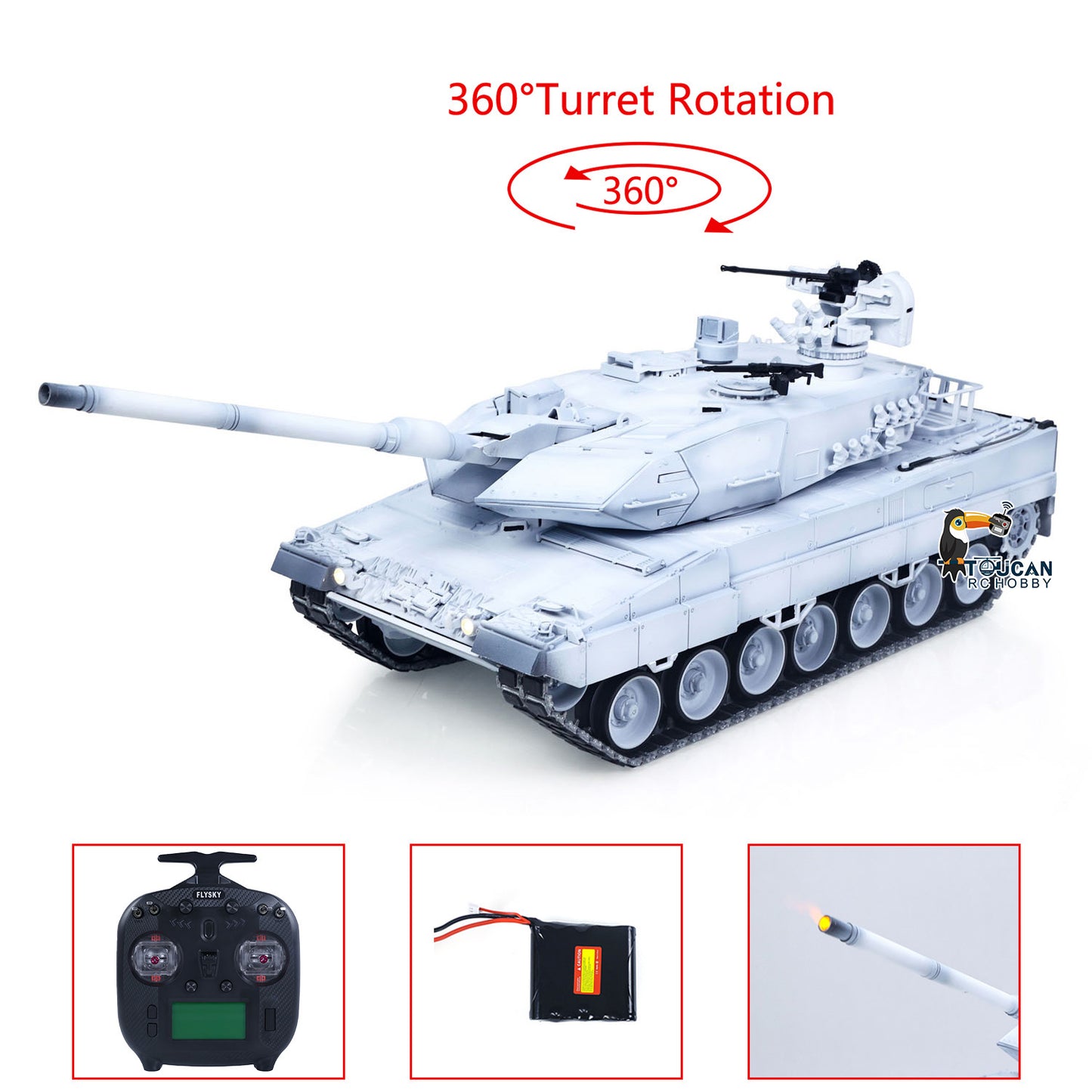 TOUCAN 1/16 Metal RC Tank 3889 German Leopard A6 Turret Electric Periscope 360 Rotation Barrel Recoil Elevation Battery RTR