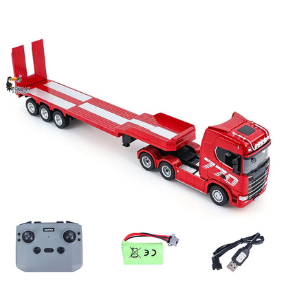 TOUCAN RC HOBBY US Stock HUINA 770S 1/24 Remote Control Tractor Truck W/ Light Sound System Manual Support Legs Tail Board 3Axle Semi Flatbed Trailer