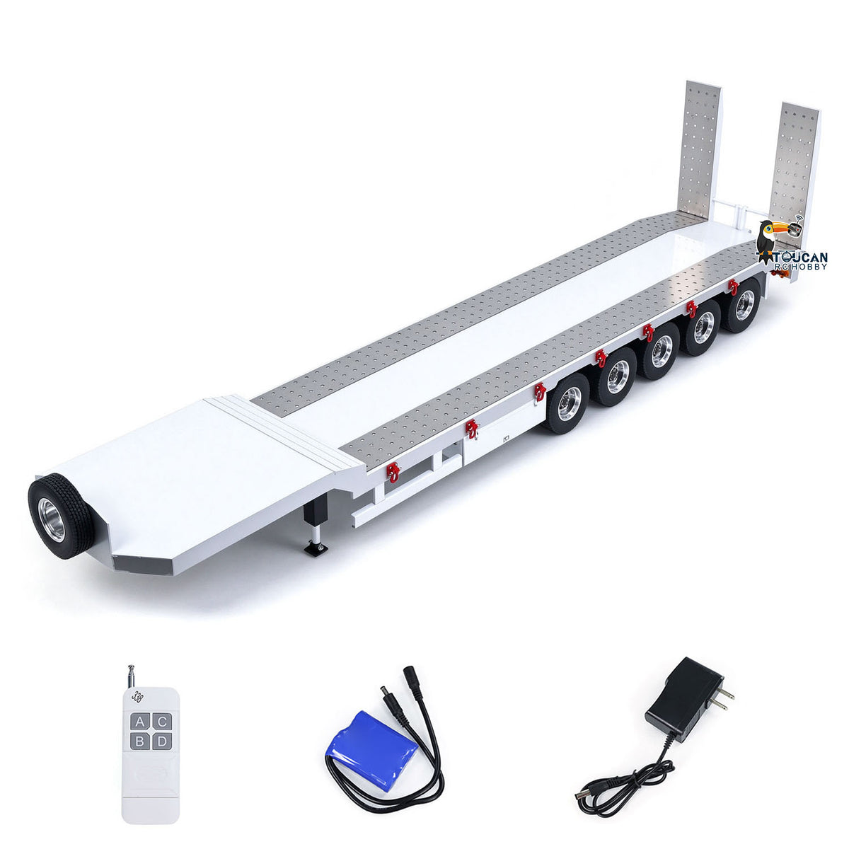TOUCAN RC HOBBY HHG Model Metal 5-axle Trailers Electric Tail-board Support Leg for 1/14 RC Tractor Radio Controlled Truck Car Hobby Models DIY Painted Assembled