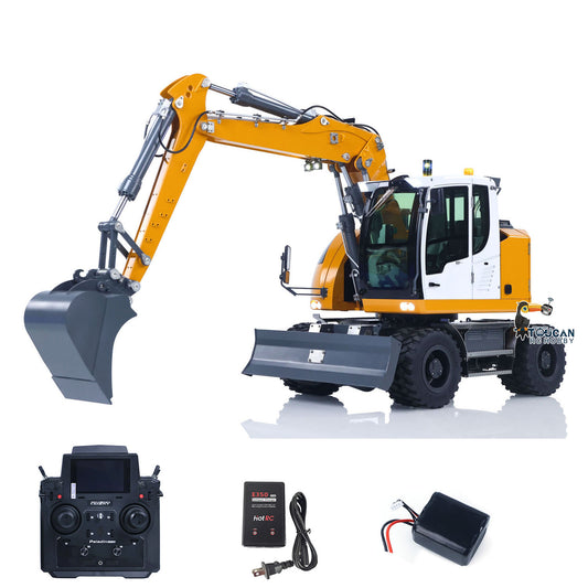 1/14 Remote Control Hydraulic Wheeled Excavator 7CH Valves 2WD/4WD Metal RC Digger RTR Axle Lock Flysky PL18EV Lite Light System