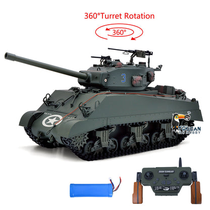 TOUCAN RC HOBBY HHRC Sherman M4A3 1/16 RC Tank Upgraded Side Skirts Infrared System Barrel Elevation Smoke Unit Metal Chassis Gearbox 360 Degrees Turret