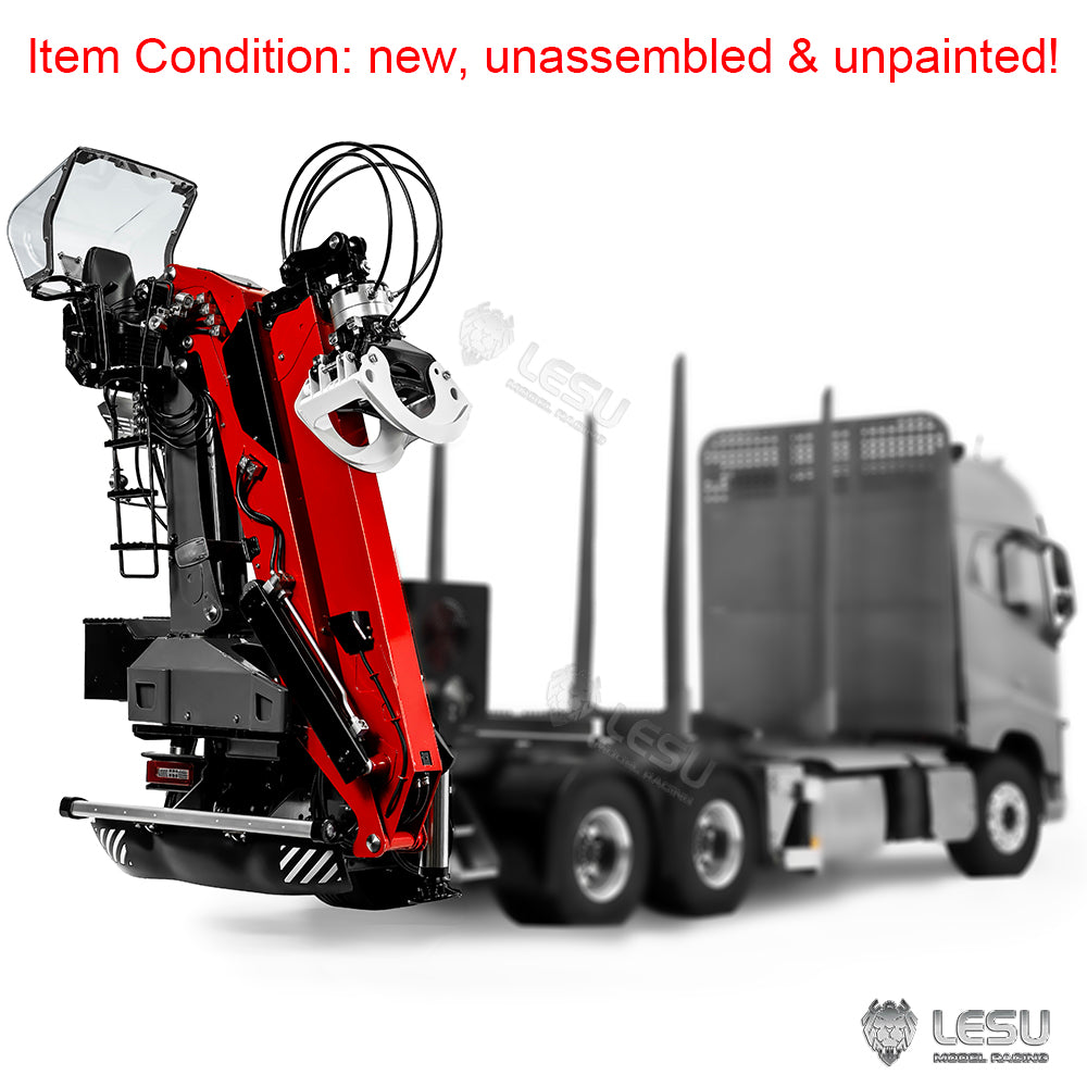 LESU 1/14 Metal RC Hydraulic Timber Crane Fly Jib 360 Degree Rotation 3-Stage Telescopic Arms for Remote Control Tractor Truck