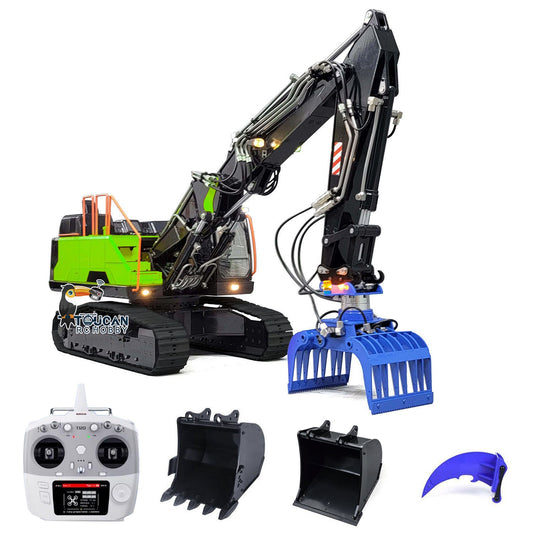 MTM 1/14 EC380 10CH Tracked RC Hydraulic Excavator 3 Arms Digger Grab T12D Remote Controller Metal Heavy Machine Model