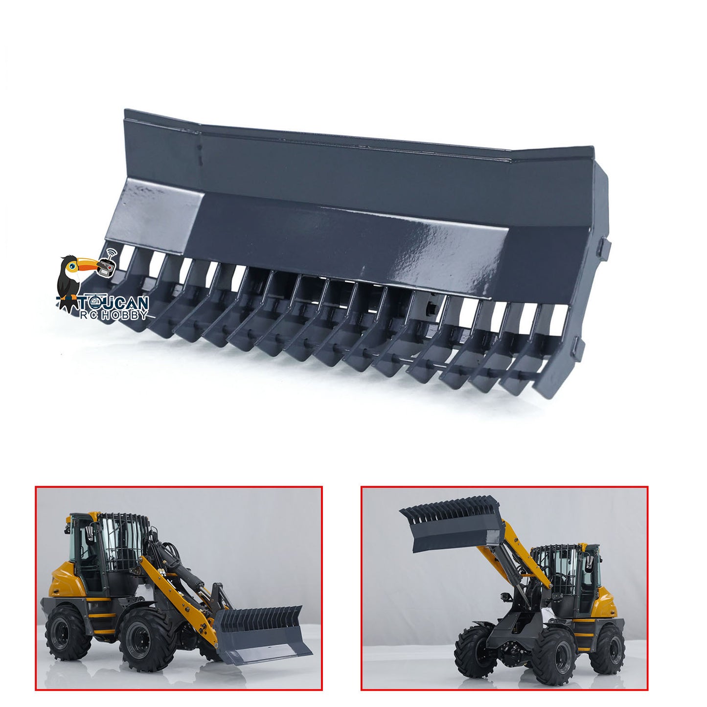 TOUCAN RC HOBBY LESU 1/14 Metal Sieve Bucket Gripper Dozer Shovel Rake Bucket for AOUE MCL8 AT1050 WA100M-8 RC Hydraulic Loader Construction Vehicles DIY Model