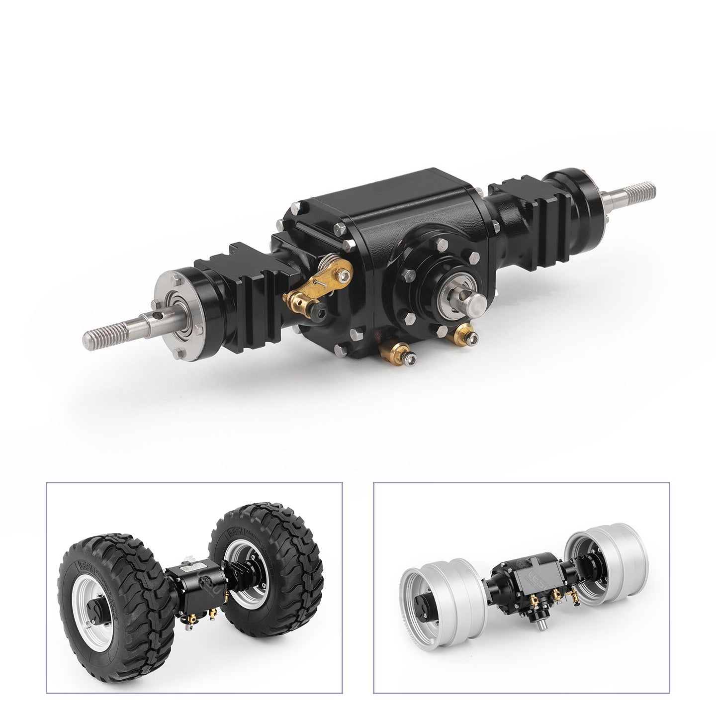 LESU Metal Front/Rear Axle with Differential Lock/ Wheel Hub/ Plastic Wheel Tire for 1/14 RC Hydraulic Loader Aoue WA100M-8 RD-A0021 for Vehicle Enthusiast