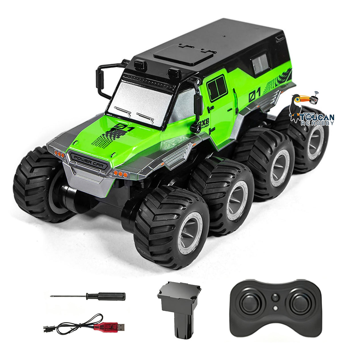 TOUCAN RC HOBBY JJRC Q203 8x8 1/18 Plastic RC Off Road Waterproof Car Remote Control Amphibious Armored Vehicle USB Charging Cable RTR Model