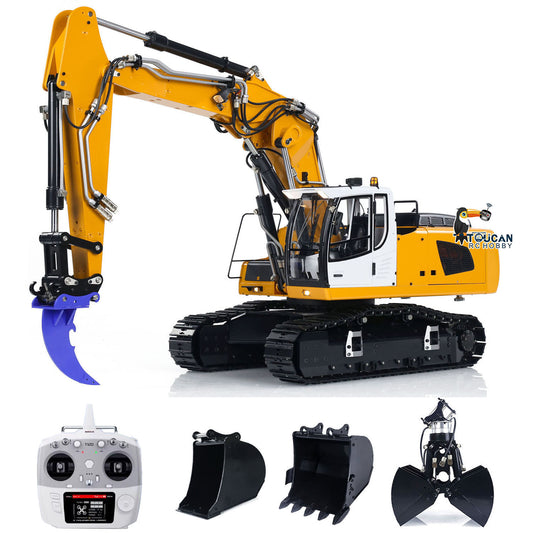 TOUCAN RC HOBBY MTModel 946-3 Metall 1/14 3-Arm RC Hydraulikbagger mit 6-Wege-Ventil, Zweischalengreifer, manuellem Schnellwechsler und Beleuchtung für Technik-Enthusiasten