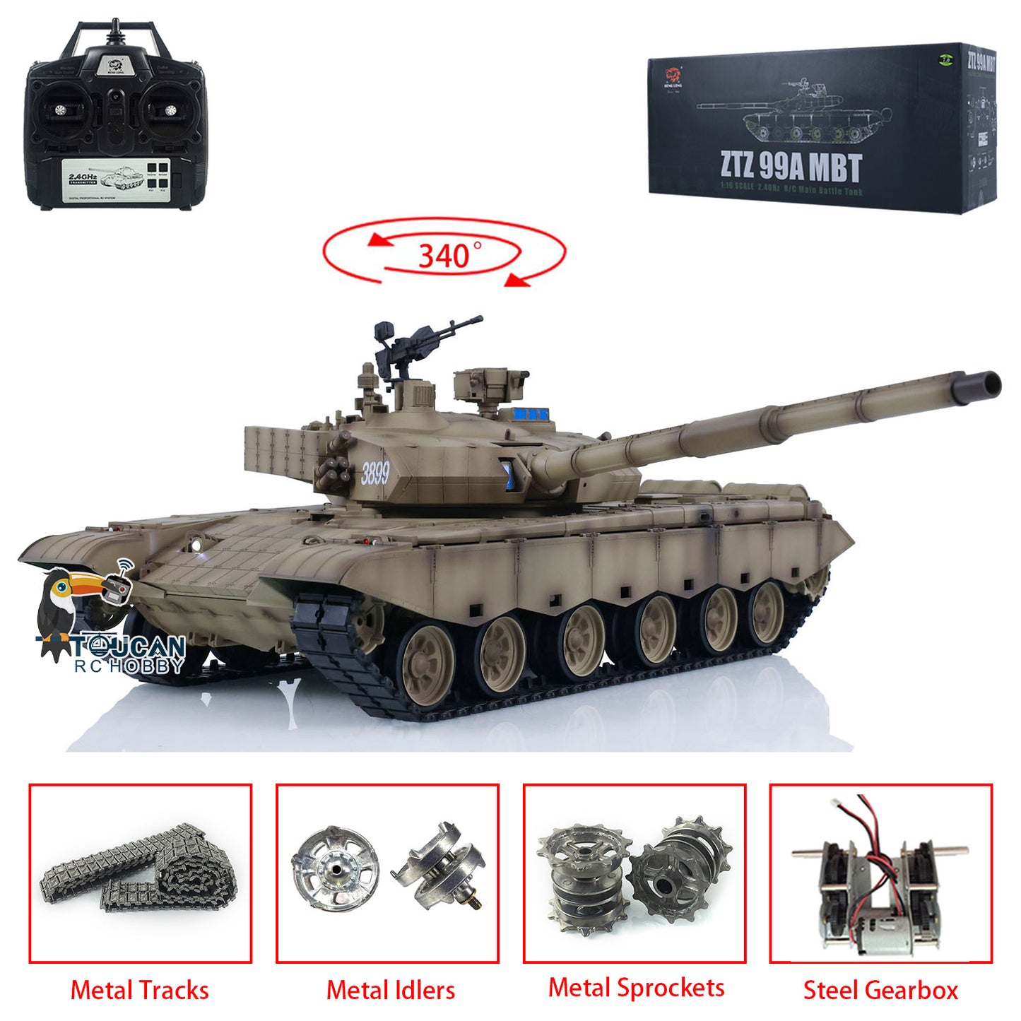 Henglong 1/16 7.0 Chinese 99A RC Tank Radio Controlled Panzer 3899A Metal Tracks W/ Linkages Armored Hobby Model DIY