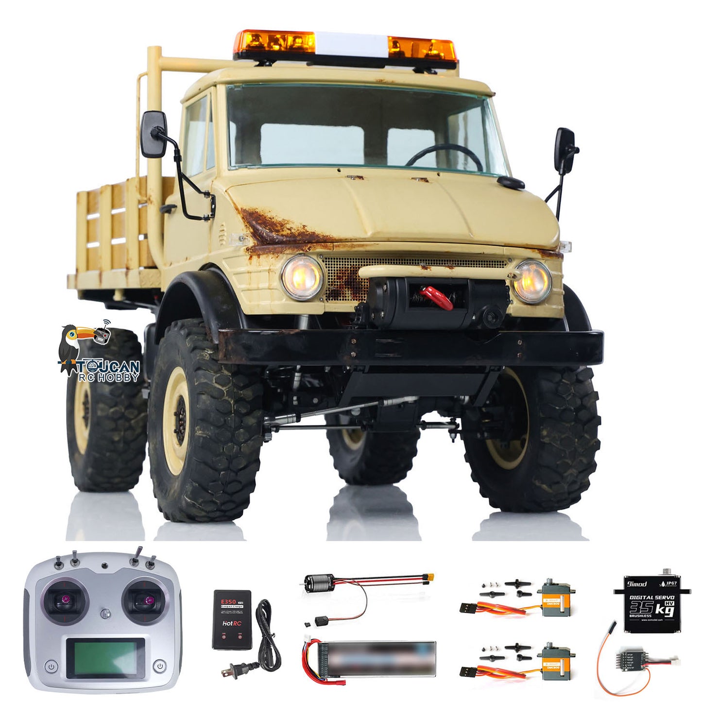 LESU UM406 1/10 Metal RC Off-Road Vehicle 2-Speed Transmission Winch Alloy Wheel Hubs Sound Light System FS I6S Controller for Outdoor Hobbyists
