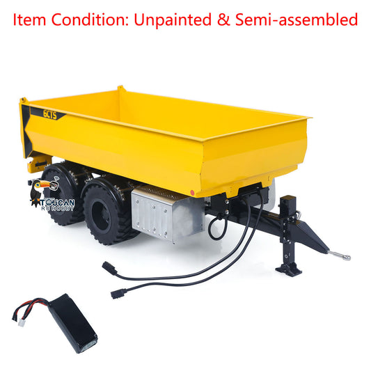 CUT Model 1/14 Metal 2-Axle RC Hydraulic Dump Trailer Air Suspension Light Manual Support Leg for LR914 PRO Remote Control Wheeled Excavator Digger Model