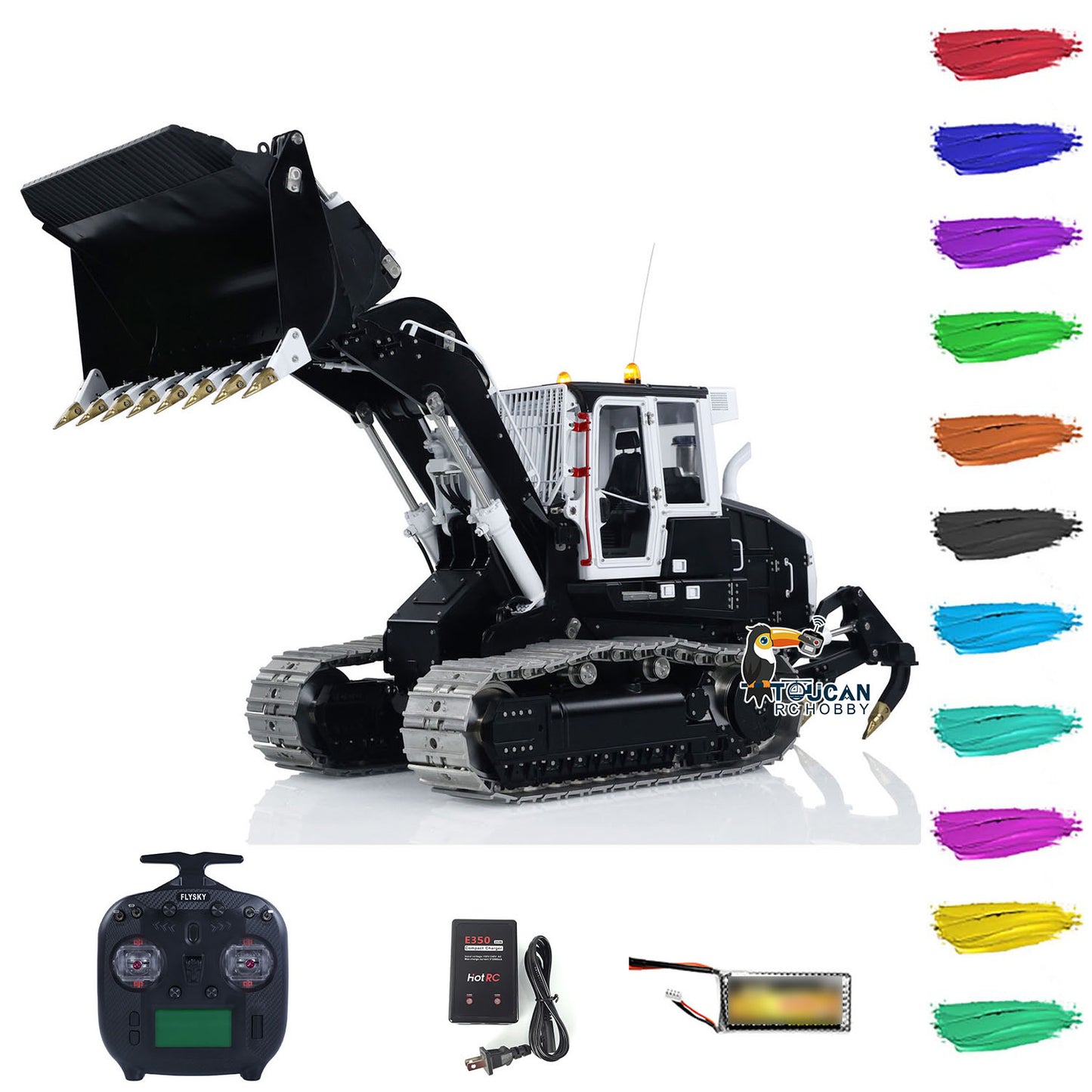 LESU 973K 1/14 Metal RC Tracked Loader Dual Hydraulic Cylinders Openable Bucket Rear Plow High-Torque Drive Wheels Light & Sound System