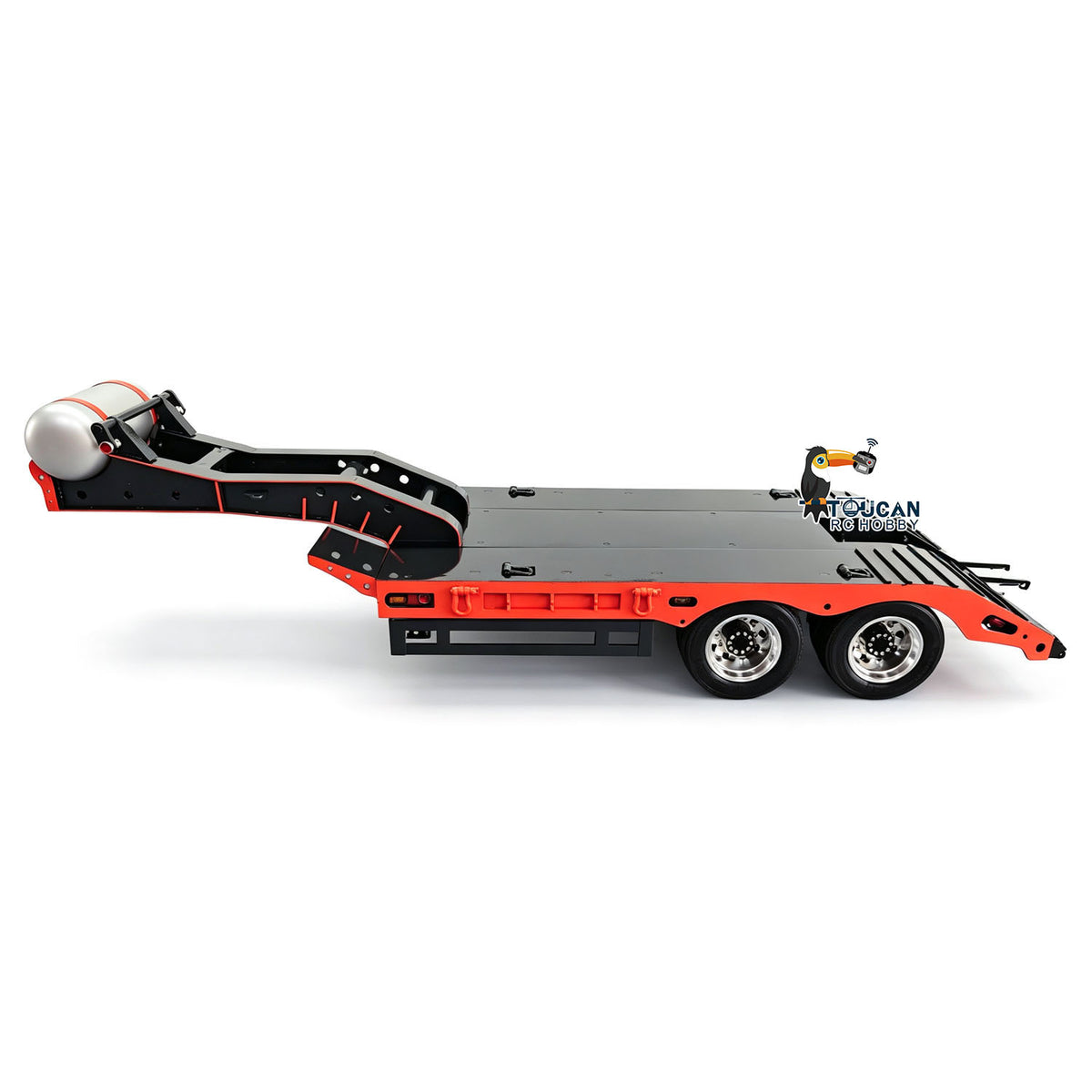 TOUCAN RC HOBBY HHG Model 1/14 Metal 2 Axle Flatbed Trailer Manual Width Adjustable 18-23cm with Lights Stainless Steel Wheels for RC Tractor Truck Model
