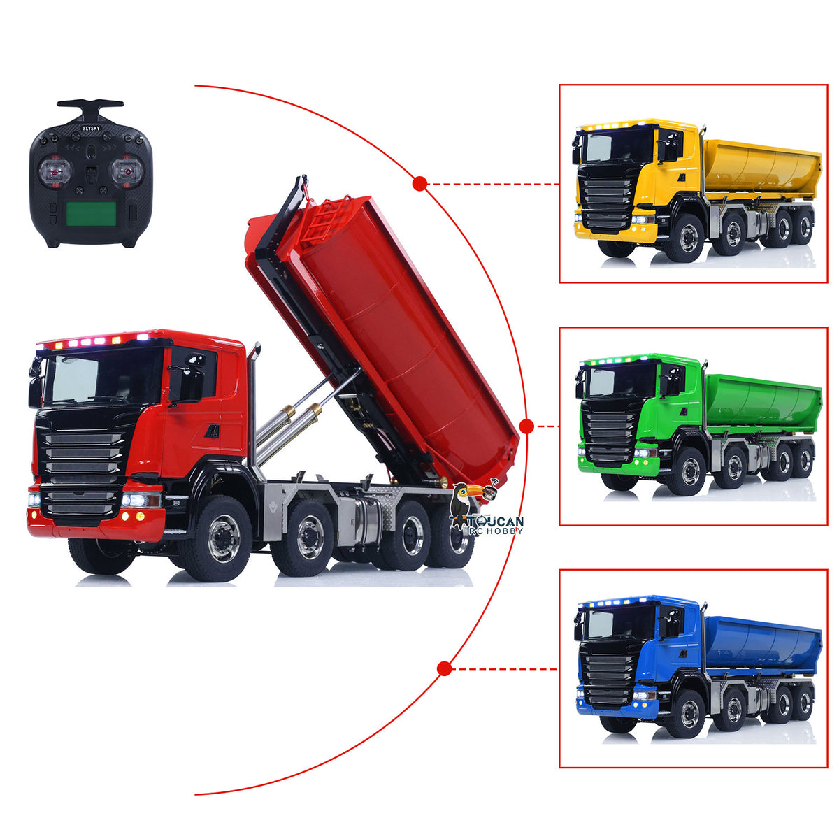 TOUCAN RC HOBBY LXY 1/14 Hydraulic RC Roll On Off Dump Truck 8x8 3Speed Gearbox Remote Control Full Tipper 770S Axle Locks Metal Shafts