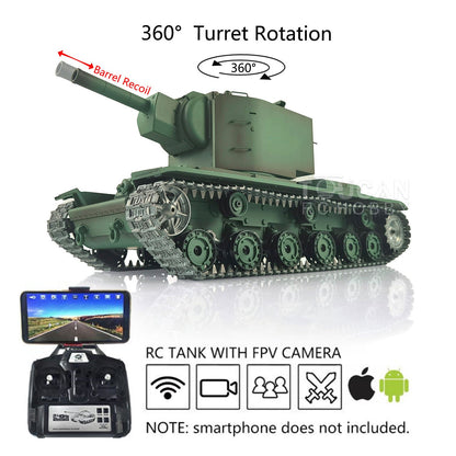TOUCAN RC HOBBY Henglong 1/16 TK7.0 Promotion Soviet KV-2 RTR RC Tank 3949 FPV Barrel Recoil 360 Degrees Turret Smoke IR BB Metal Tracks Sprockets Idlers Wheels Gearbox