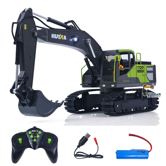 US Stock RTR HUINA 1/18 Electric RC Excavator 1661 Remote Control Digger Finished Model Battery Light Effects Metal Bucket No Sound