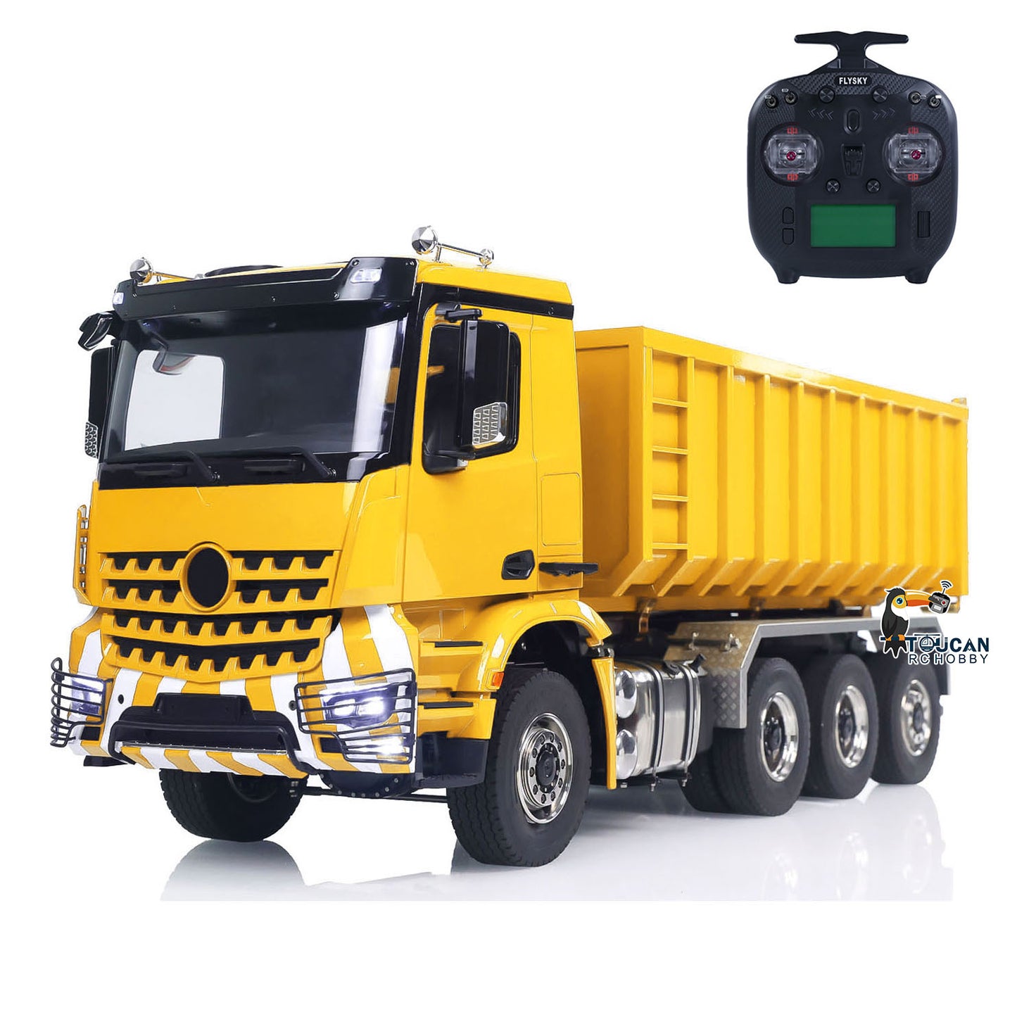 1/14 8x8 RC Hydraulic Dumper Car Roll Off Full Dump Rear Axle Steering with U-shaped High Short Standard Bucket Timber Flatbed