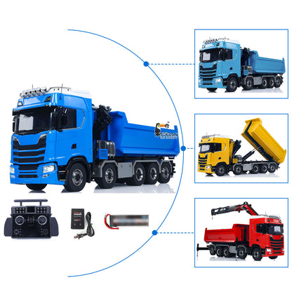 770S 10x10 1/14 Hydraulic Crane Dump RC Tipper Car Metal Full Dump Truck RTR Battery Light Sound