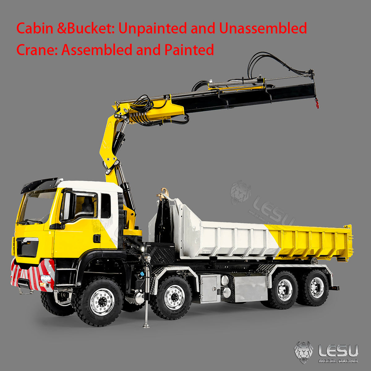 TOUCAN RC HOBBY LESU Z0125 1/14 8x8 RC Hydraulic Crane Roll Off Dumper Truck with TGS Cabin Folding Hook Lift 3 Speed Gearbox Differential Lock Metal Chassis