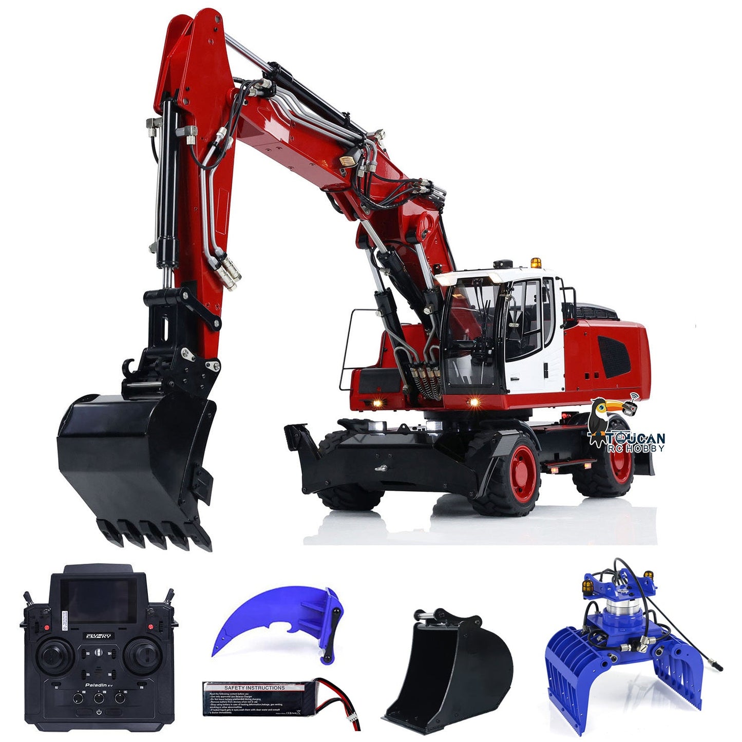 TOUCAN RC HOBBY MTModel 946-3 Metal 1/14 RC Hydraulic Excavator Grab 8-ways Reserving Valves Sound System Lights Ripper for Digger Model Enthusiasts