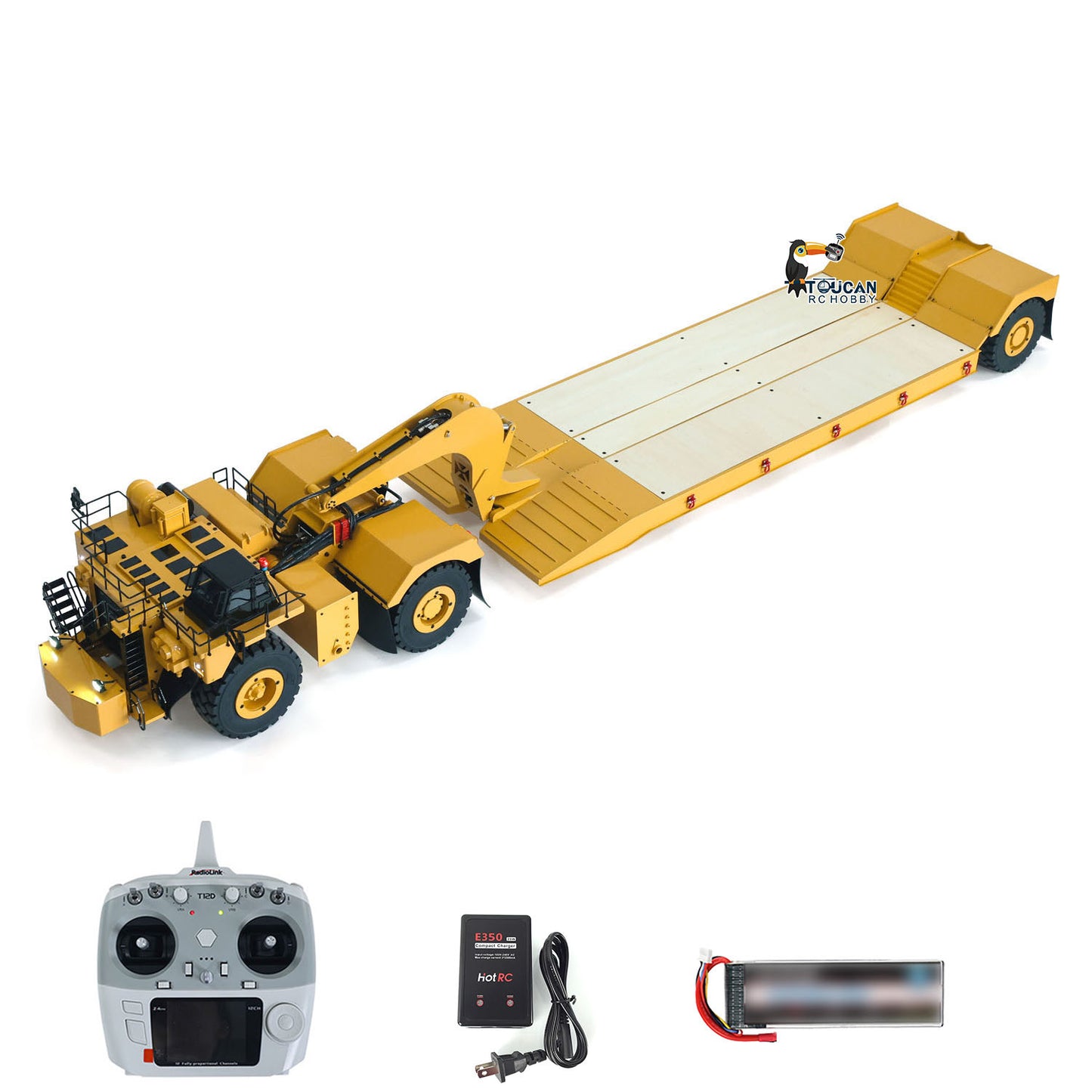 Metal 1/20 RC Heavy Duty Hydraulic Mining Trailer C739D PRO Gooseneck Car Remote Control Construction Machine RTR Battery