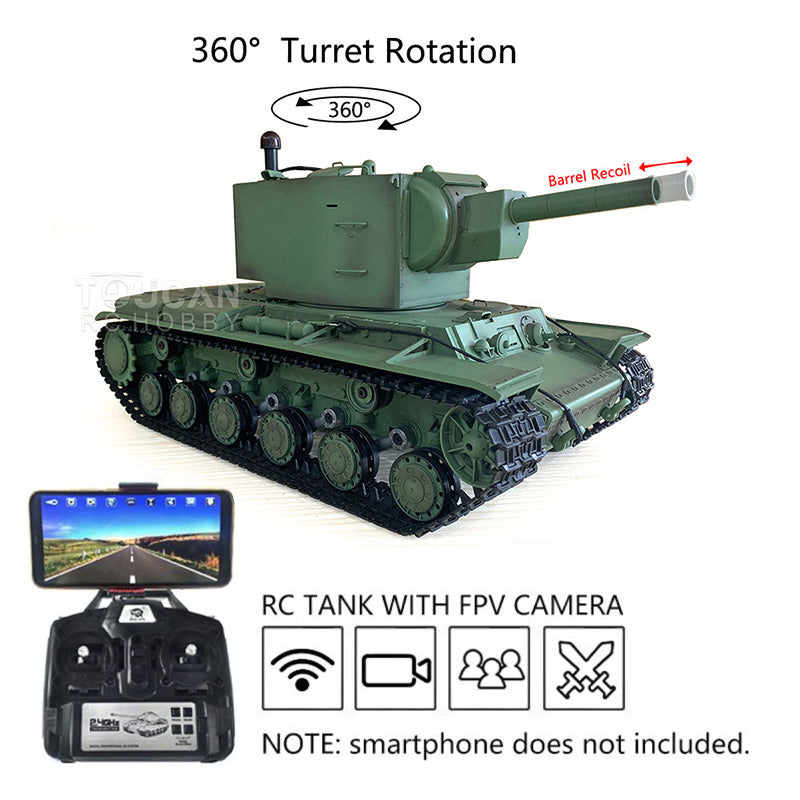 TOUCAN RC HOBBY Henglong 1/16 Plastic TK7.0 Soviet KV-2 RTR RC Tank 3949 with FPV 360 Degrees Turret Barrel Recoil BB IR Smoke Steel Gearbox