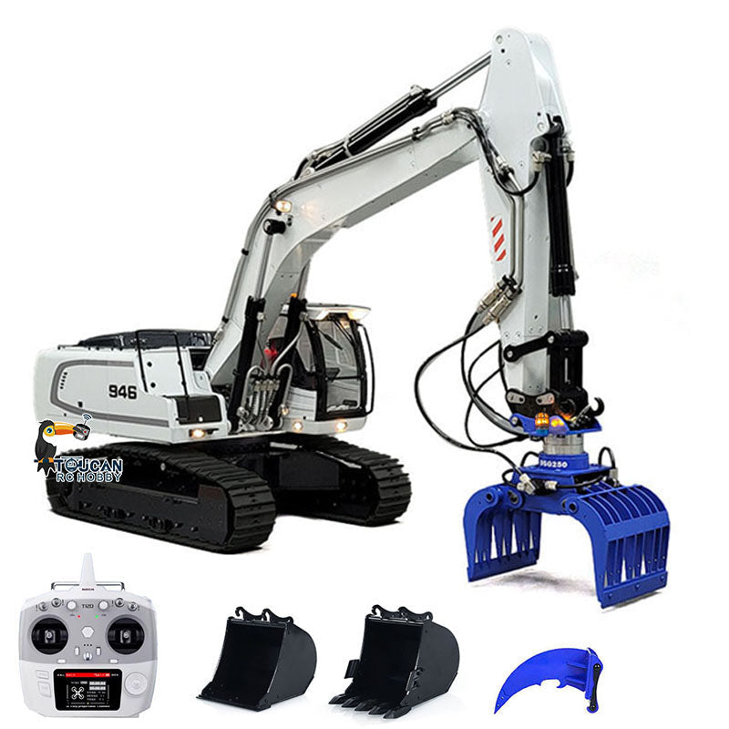 MTM-BA-946 Ready to Operate 1/14 Metal Hydraulic Crawler Excavator w/Hydraulic Grab Multi-Attachments T12D Radio Battery Excluded