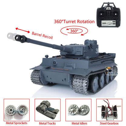 TOUCAN RC HOBBY Henglong 1/16 TK7.0 Promotion Tiger I RC Tank 3818 with Barrel Recoil 360 Degrees Turret IR Smoke Metal Tracks Sprockets Idlers Wheels
