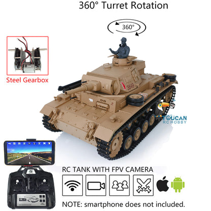 In Stock Henglong 1/16 7.0 Plastic Panzer III H FPV RC Tank 3849 Gearbox 360?? Turret