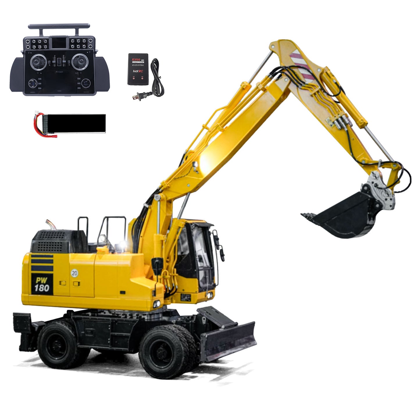 1/12 Remote Control Hydraulic Wheeled Excavator PW180 10CH Valve Metal Construction Vehicle Axle Lock Support Legs Front Shovel