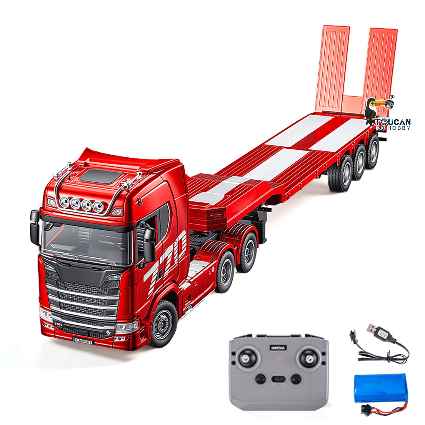 Pre-order HUINA RTR 1/24 Remote Control Tractor Truck 770S W/ Light Sound System Manual Support Legs Tail Board 3Axle Semi Flatbed Trailer