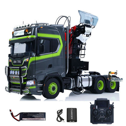 Toucan 1/14 6x6 RC Metal Tractor Truck 3-axle Hydraulic Crane Logging Trailer Light Sound Smoke System Customized Lorry Vehicle for Model Collector